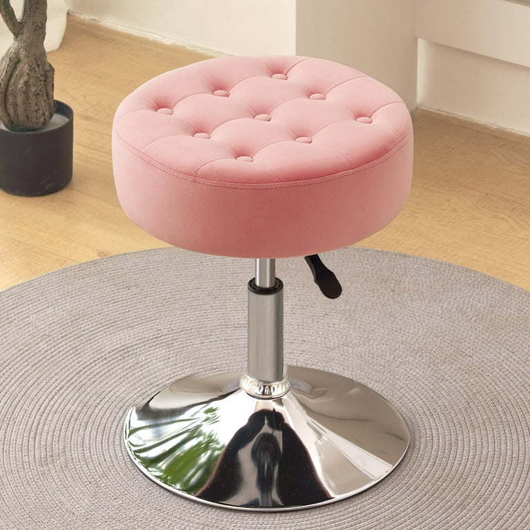 Vanity Stool Round Tufted Velvet Adjustable Chrome Base