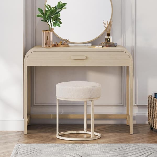 Vanity Stool Round Upholstered Metal Ring Base Scandinavian Style