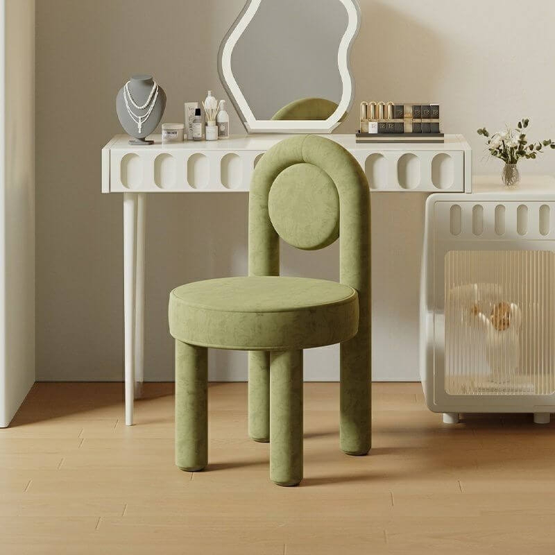 Vanity Stool Sage Green Arched Backrest Chunky Cylindrical Legs