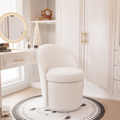 Vanity Stool Swivel Base Curved Backrest White Upholstered Glam