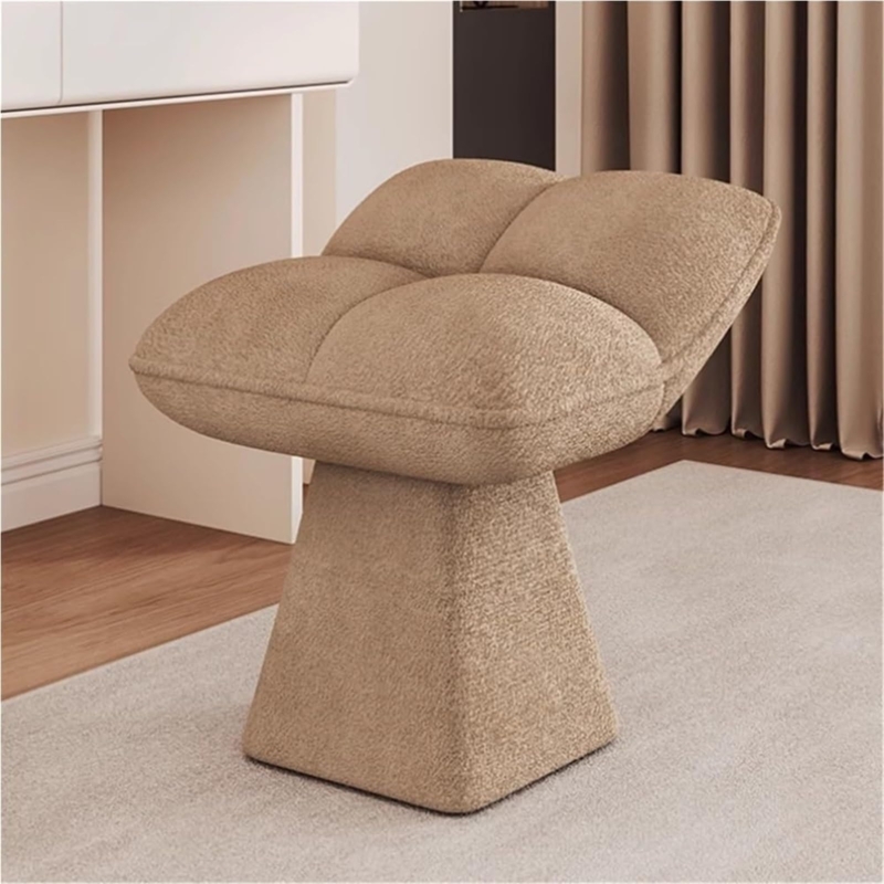 Vanity Stool Tan Boucle Four-Lobed Seat Tapered Pedestal Base Modern