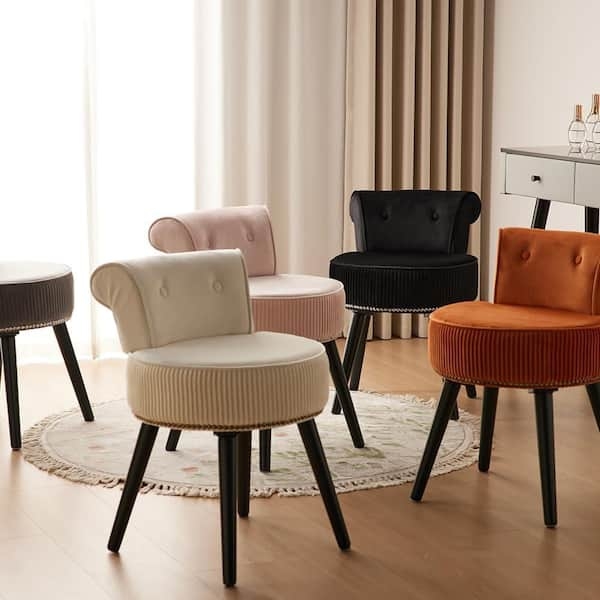 Vanity Stool Terracotta Velvet Ribbed Seat Apron Tufted Curved Back