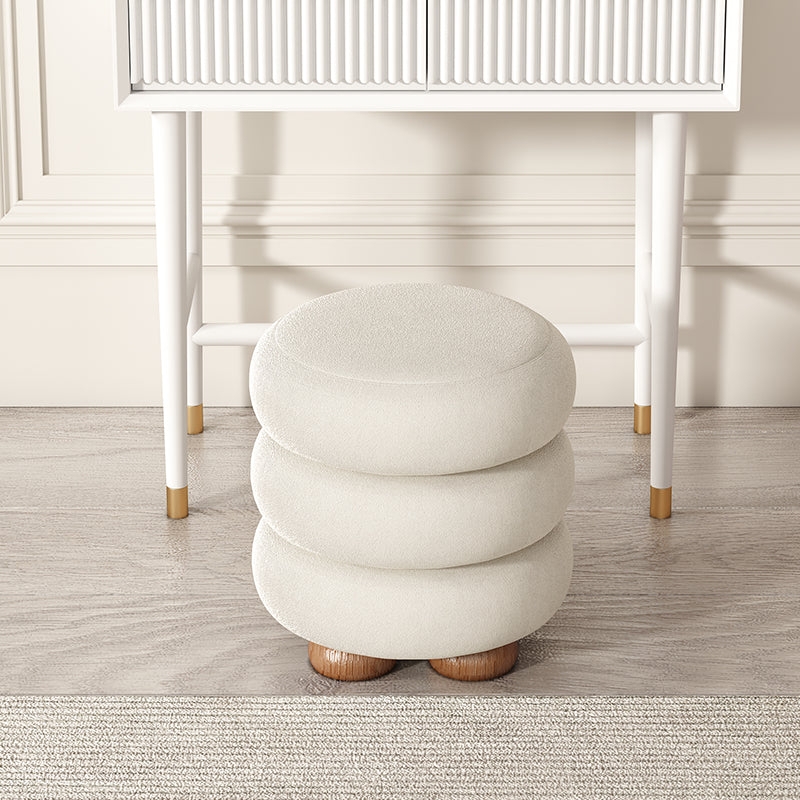 Vanity Stool Three Tiered Boucle Stacked Round Ottoman Cream