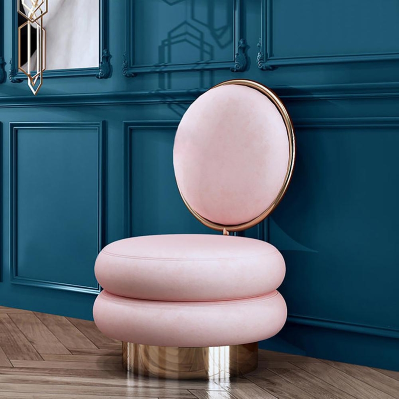Vanity Stool Tiered Seat Circular Gold Rim Round Back Velvet Glam
