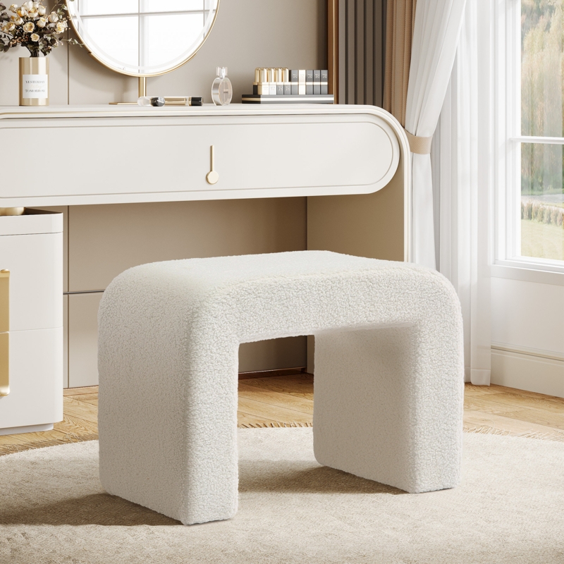 Vanity Stool U-Shaped Boucle Modern Ottoman Bench Textured