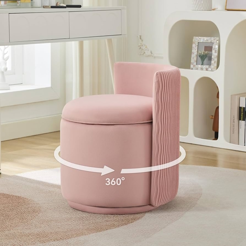 Vanity Stool Wave Back Swivel Storage Ribbed Texture