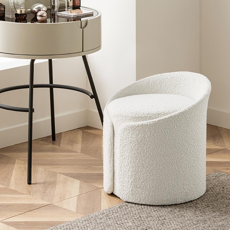 Vanity Stool White Boucle Curved Backrest Modern Round Makeup Chair