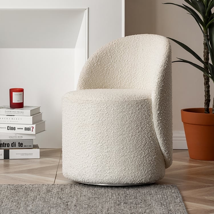Vanity Swivel Chair Nordic Boucle Low Back Cream Seat