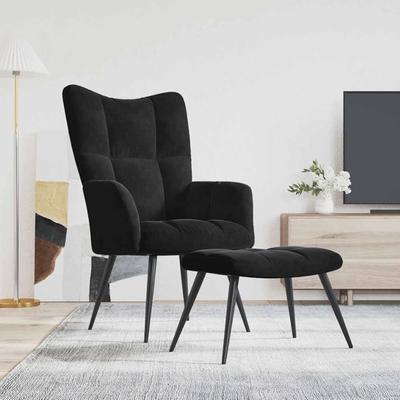 Velvet Accent Chair and Ottoman Set with Slender Metal Legs