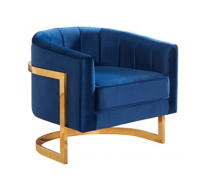 Velvet Accent Chair with Gold Cantilever Base and Channel Tufted Back