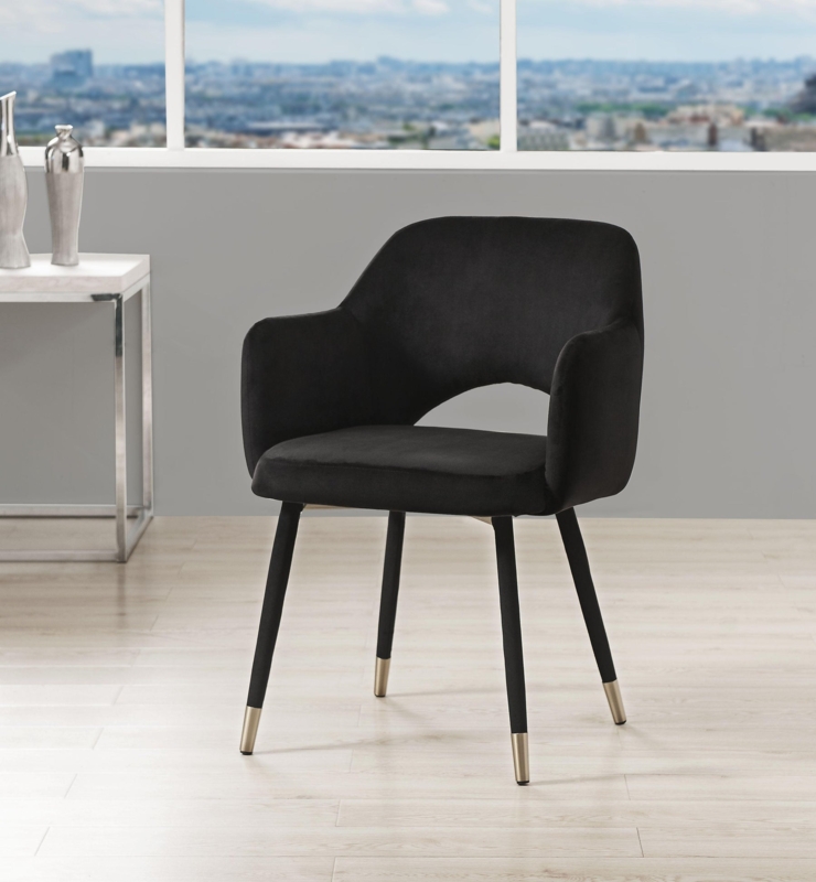 Velvet Armchair with Sculptural Cutout Back and Metallic Tipped Legs