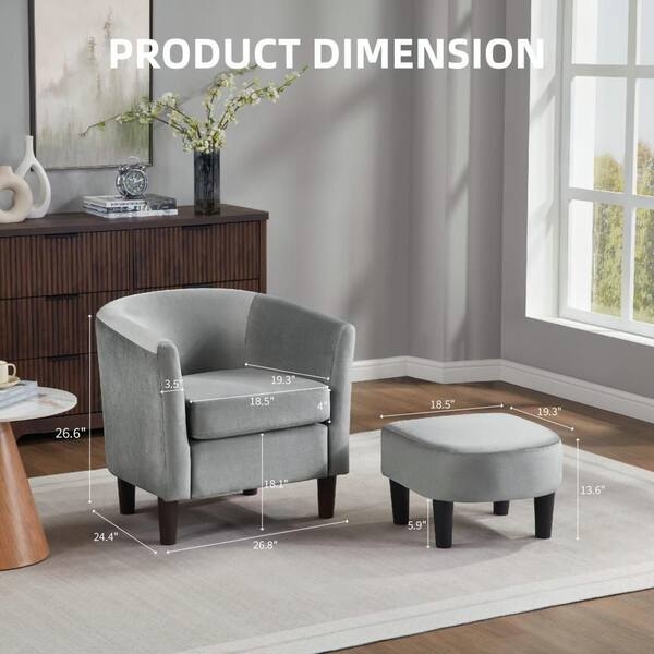 Velvet Barrel Accent Chair with Ottoman and Thick Seat Cushion
