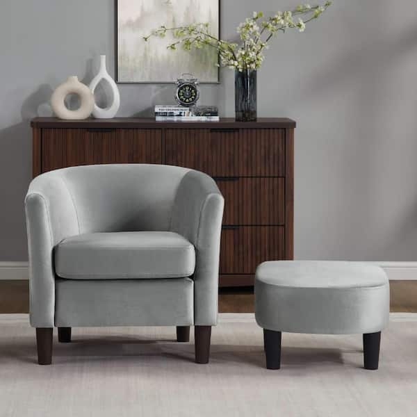 Velvet Barrel Accent Chair with Ottoman and U-Shaped Back