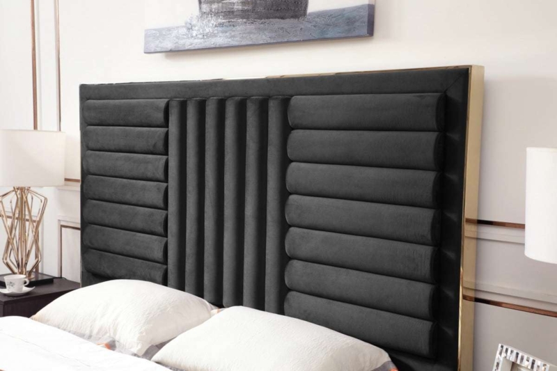 Velvet Headboard Gold Trim Border Vertical And Horizontal Channels Glam