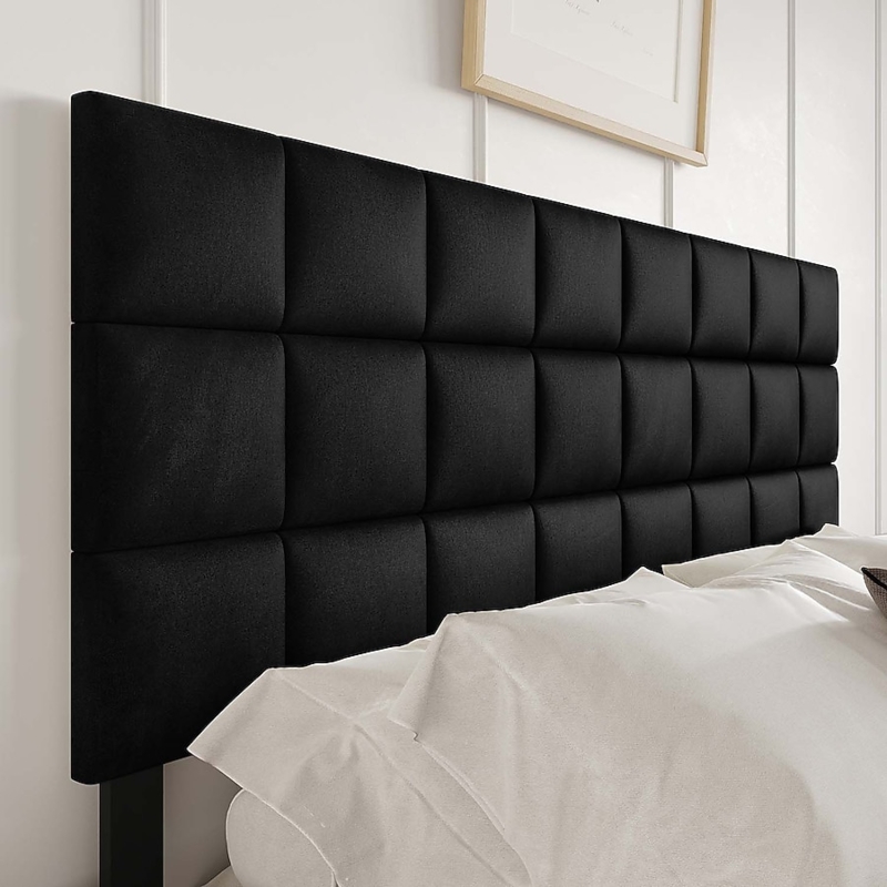 Velvet Headboard Square Panels Grid Tufted Minimalist Dark Twin Bedroom