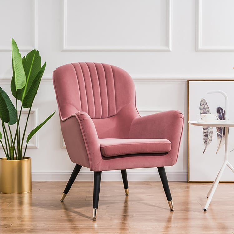 Velvet Lounge Chair with Elegant Gold Tipped Tapered Legs