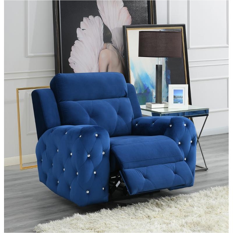 Velvet Power Recliner with Crystal Tufted Details and Rolled Arms