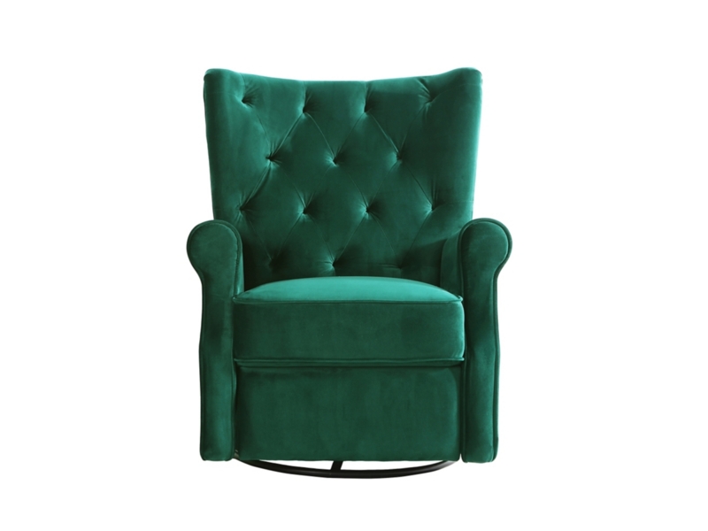 Velvet Swivel Recliner Emerald Green Diamond Tufting Wingback