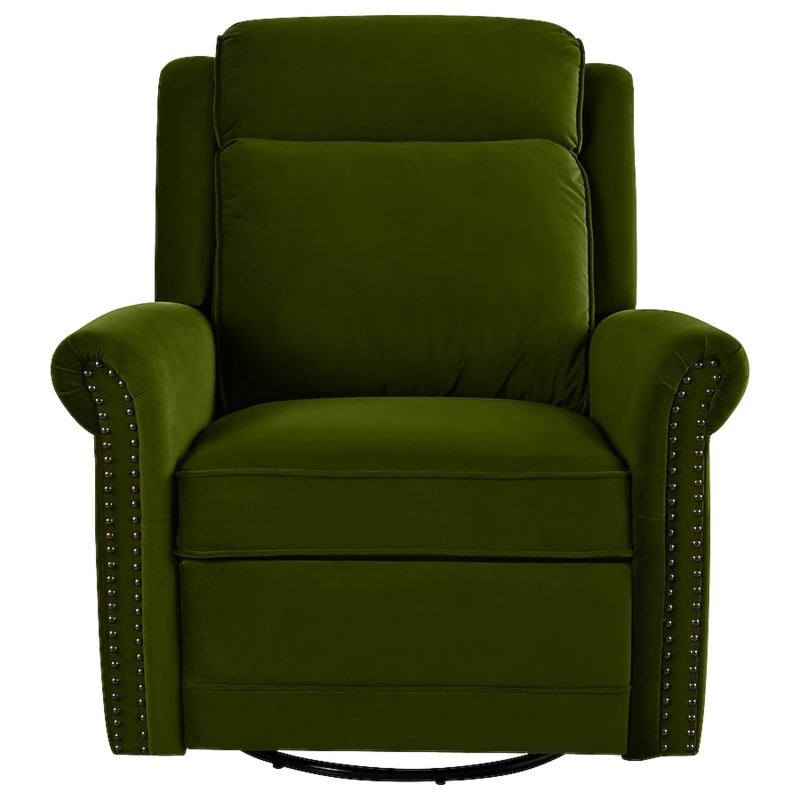 Velvet Swivel Recliner Forest Green Nailhead Trim Tiered Backrest