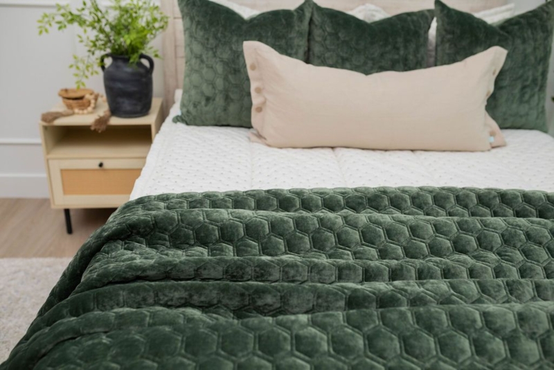 Velvet Throw Blanket Emerald Green Lustrous Plush Pile Glam Decor