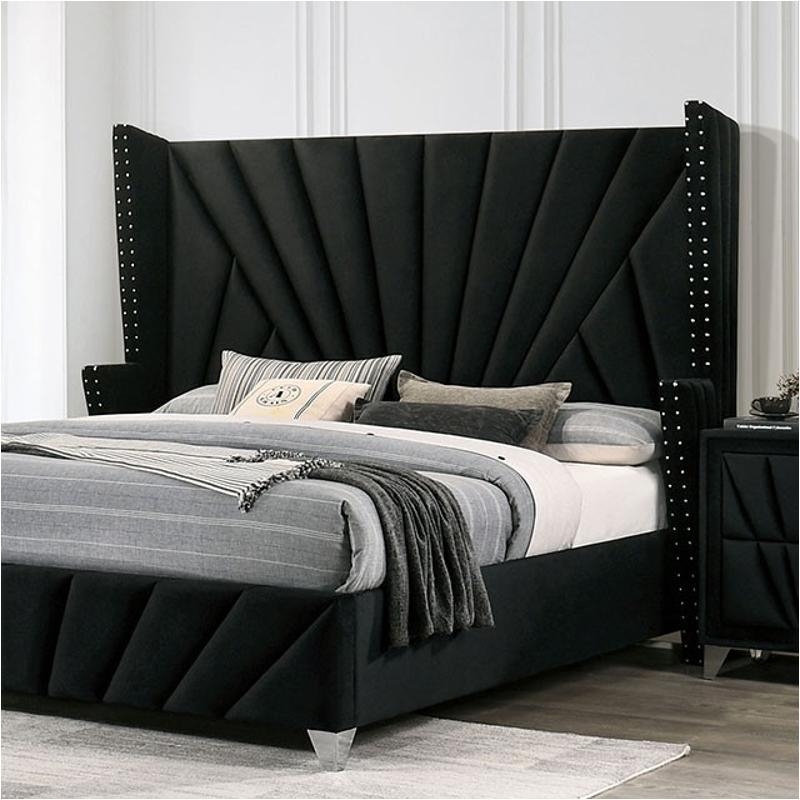 Velvet Wingback Bed Sunburst Channeled Headboard Glam Style