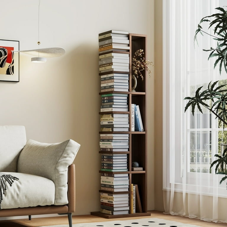 Vertical Bookcase 9-Tier Asymmetrical Walnut Storage Rack