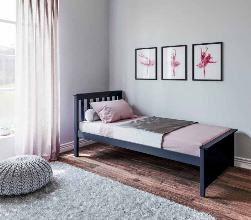 Vibrant Blue Kids Bed with Slatted Mission Design for Youth Bedroom.