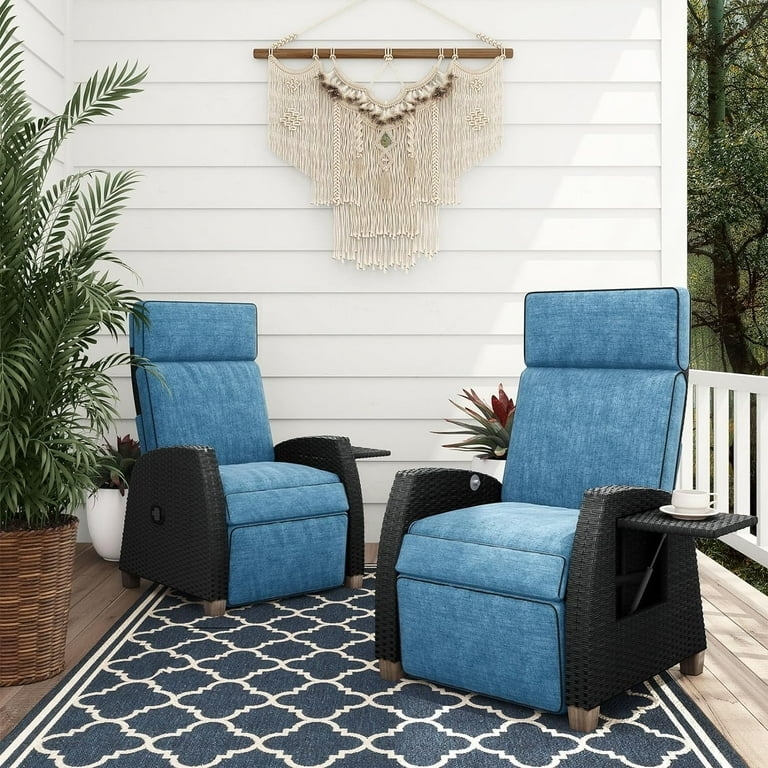 Vibrant Teal Outdoor Lounge Furniture Woven Wicker Adjustable Headrest
