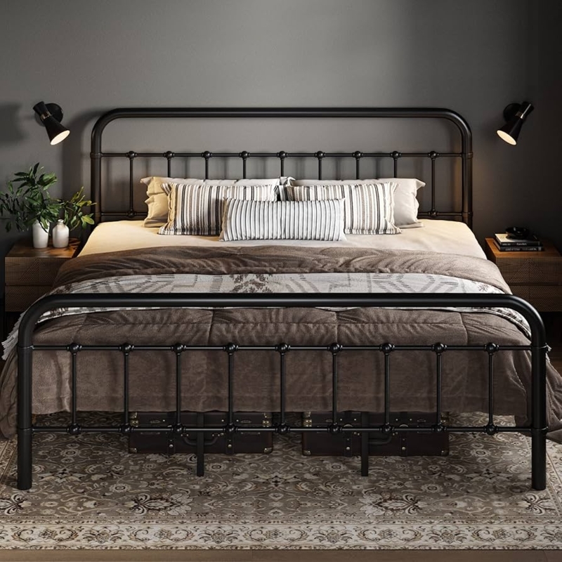 Victorian Spindle Bed Frame with Matte Black Metal Finish