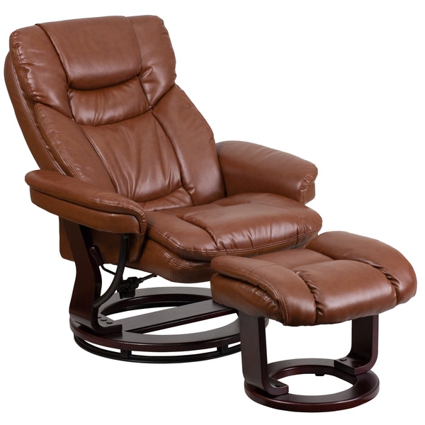 Vintage Brown Swivel Recliner with Matching Curved Ottoman