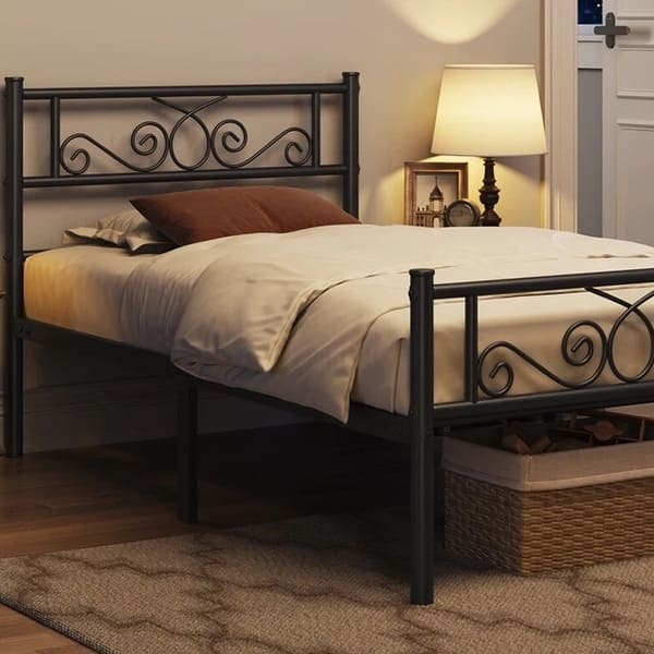 Vintage Inspired Bed Frame featuring Matte Black Scrollwork Detail