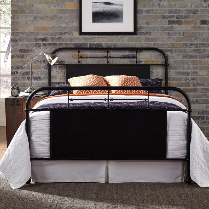 Vintage Metal Bed, Solid Panel Footboard, Industrial Style