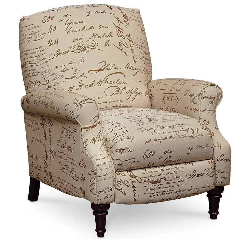 Vintage Script Print Wingback Recliner with Turned Legs