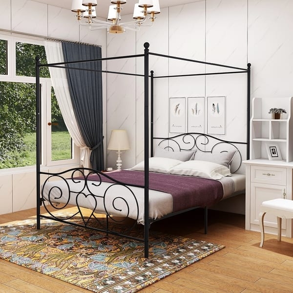 Vintage Style Canopy Bed Metal Scrollwork Headboard Footboard (70 characters)