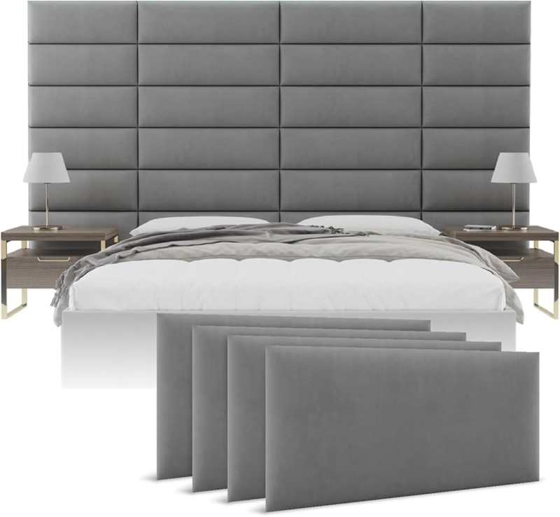 - Vnt Upholstered Wall Panels - Queen/Full Size Wall Mounted  Headboards - Micro Suede Grey - Set of 4 Panels (Each Individual Panel  30"x11.5")