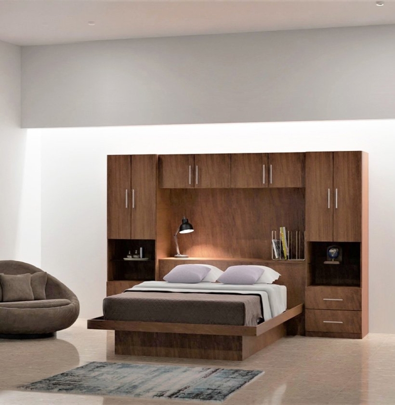 Wall Bed Contemporary Wood Pier with Bridge Storage and Side Cabinets