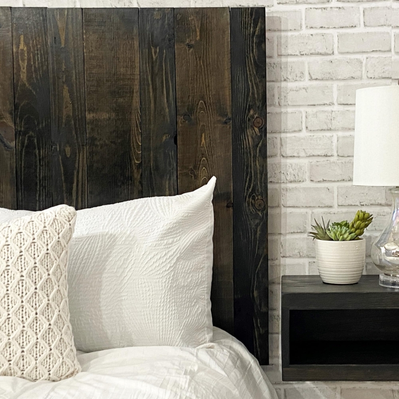 Wall Mounted Headboard featuring Rustic Vertical Plank Wood Panels