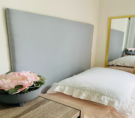 Wall Mounted Headboard Flat Panel Minimalist Linen Gray Fabric