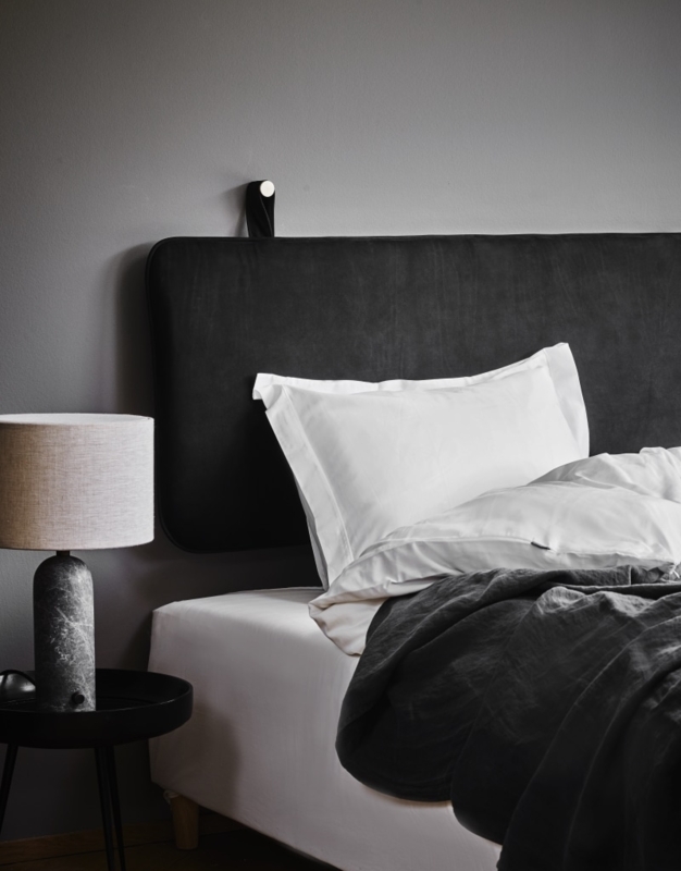 Wall Mounted Headboard Hanging Strap Detail Nubuck Leather Look Minimalist