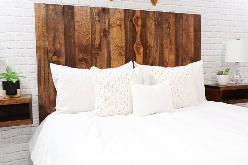 Wall-Mounted Headboard with Rustic Vertical Plank Design