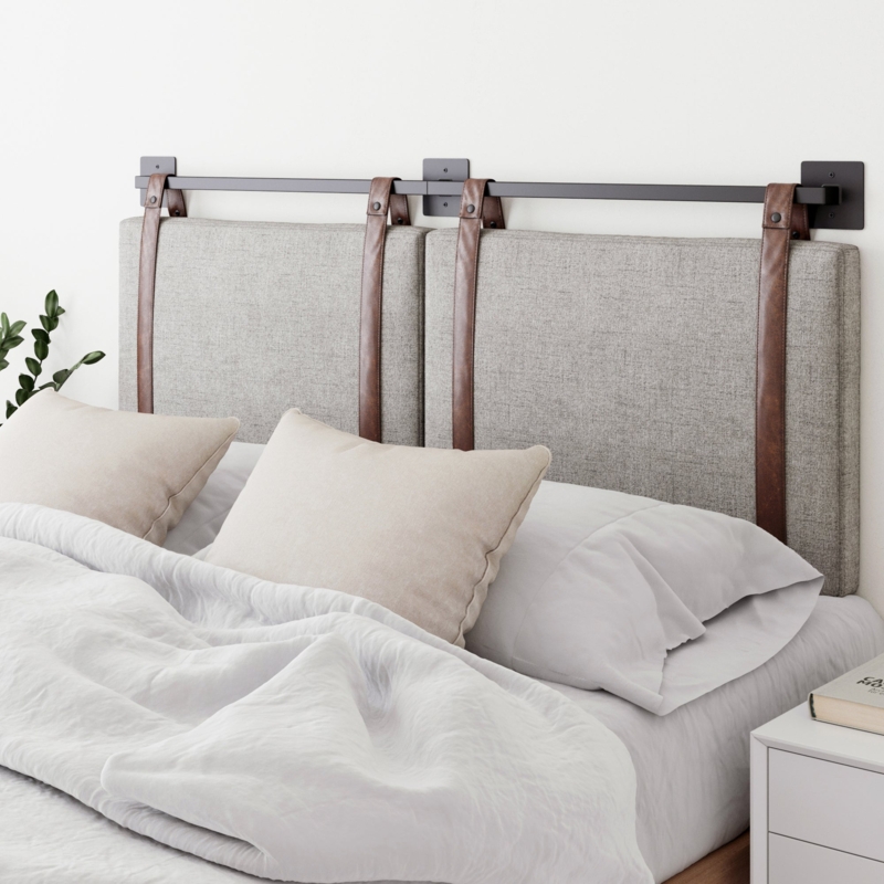 Wall-Mounted Headboard with Vertical Ribbing in Dark Grey