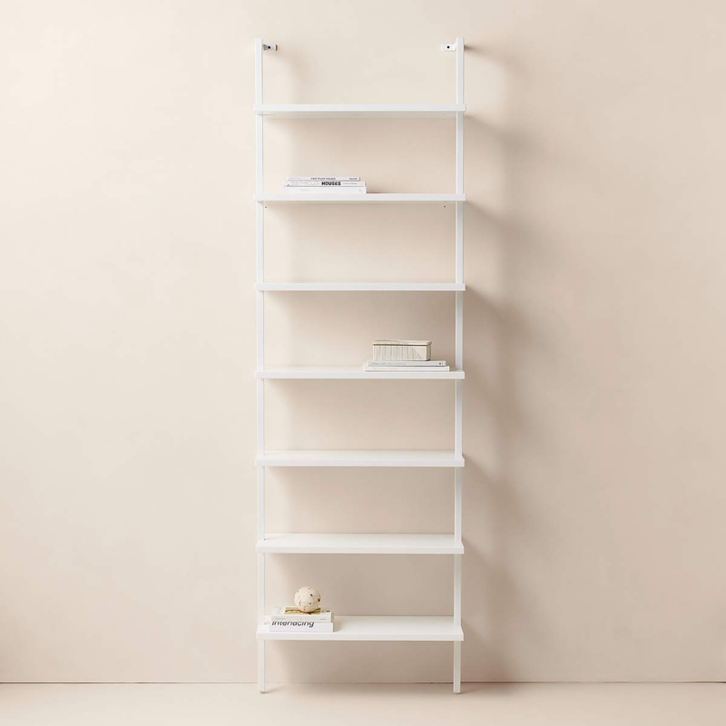 Wall Mounted Ladder Shelf 7 Tier White Metal Minimalist