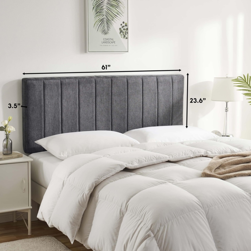 Wall-Mounted Upholstered Headboard with Peel and Stick Channel Stitching