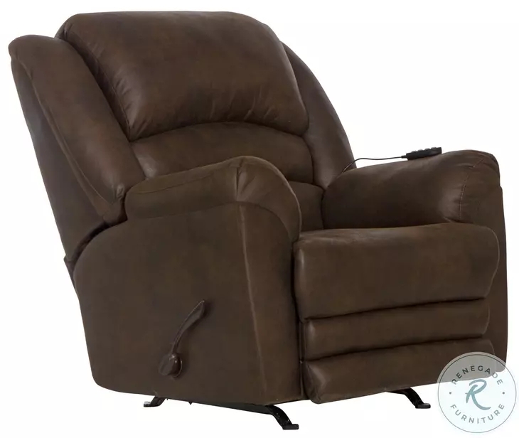 Walnut Brown Leather-Like Overstuffed Rocker Recliner & Wired Remote