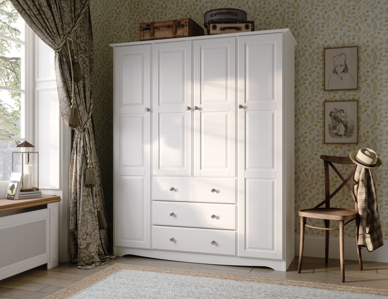 Wardrobe Armoire with Four Door Layout and Integrated Drawers