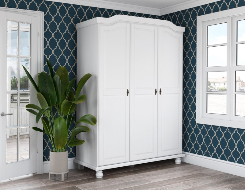Wardrobe featuring Arched Crown, Three Door Layout and Bun Feet