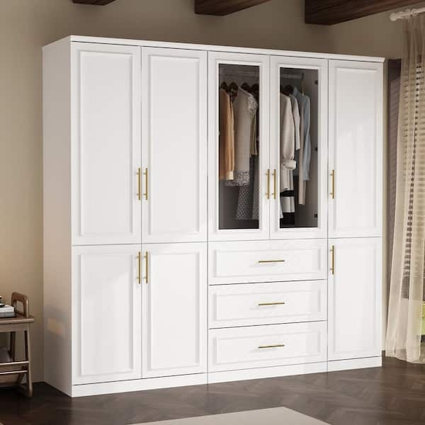 Wardrobe with Glass Front Doors, Shaker Style and Gold Bar Pulls