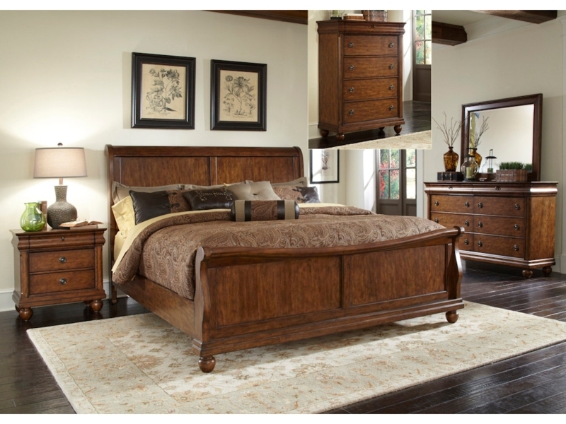 Warm Chestnut Wood Sleigh Bedroom Set with Classic Bun Feet Traditional