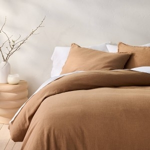 Warm Earthy Brown Duvet Cover Set in Linen Blend Fabric