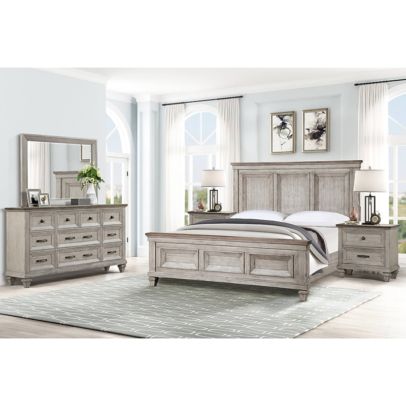 Weathered Gray Bedroom Set with Two Tone Finish and Recessed Panels